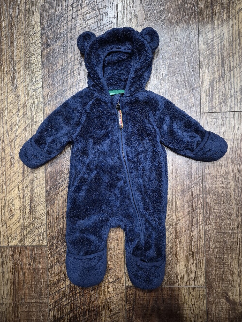L.L.Bean Hi-Pile Fleece Bunting Infant 0-3 Months Blue Baby Bear Snowsuit